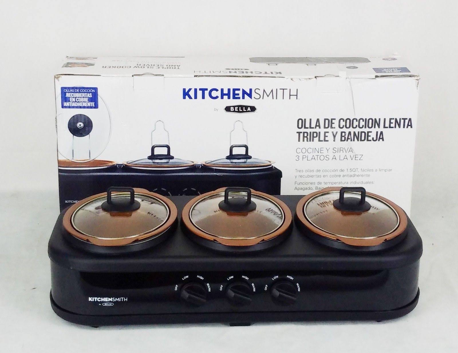 Bella Triple Slow Cooker and Buffet Server, 3 x 1.5 qt Black