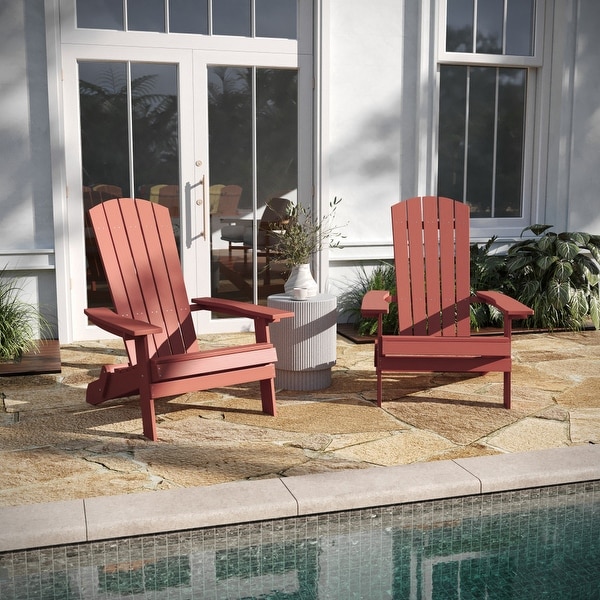 Set of 2 AllWeather Modern Wide Slat Back Poly Resin Adirondack Chairs