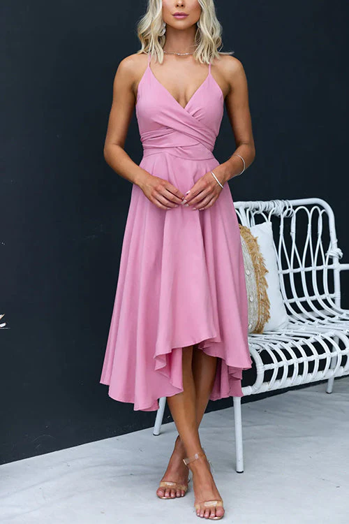 Cross V Neck Tie Back Midi DressClistos