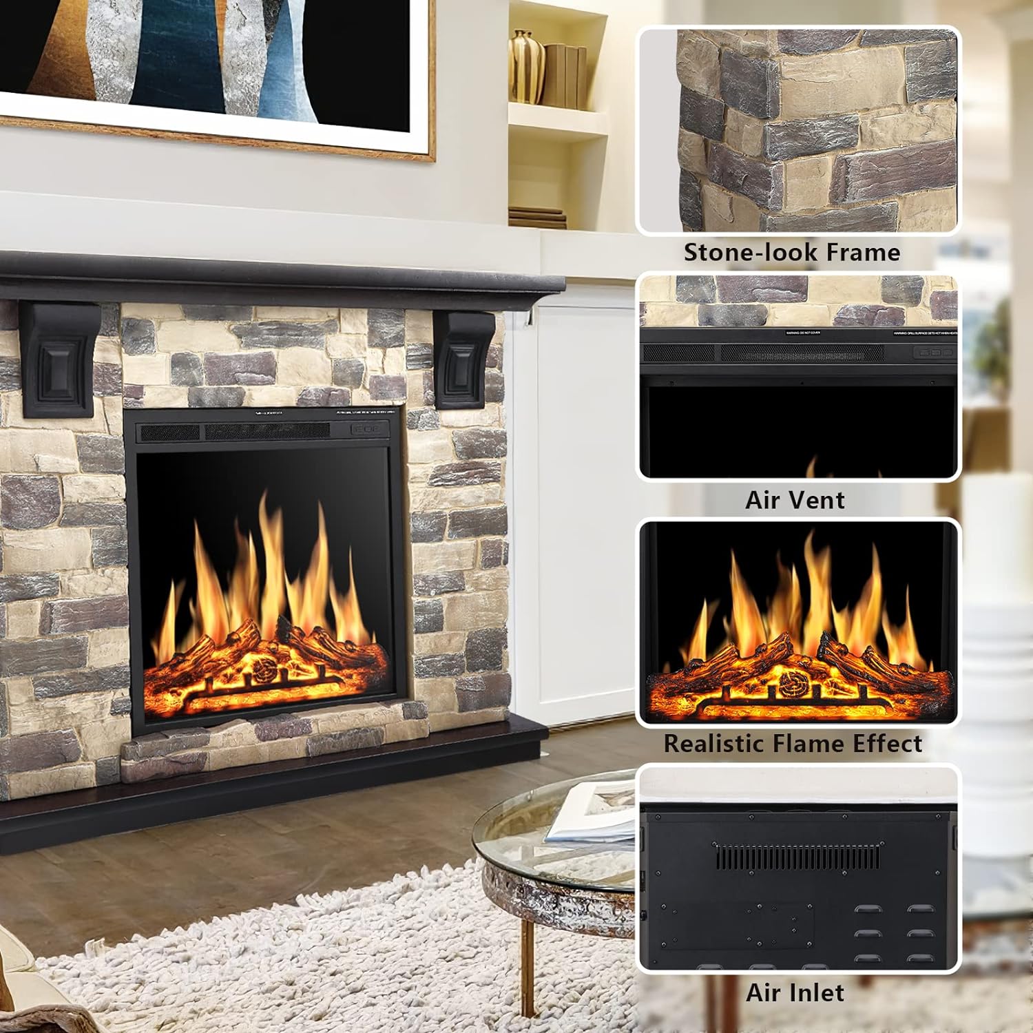 50 Inch Electric Fireplace Stone Mantel Package Y4926