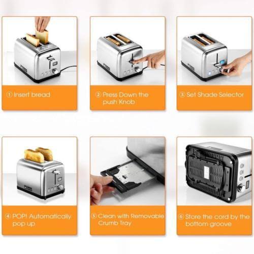 Holife 2 Slice Toaster Stainless Steel [LCD Timer Display] Bagel Toaster ( 6