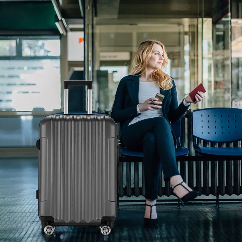 Zimtown 4-Piece ABS Luggage Set – TSA-Approved Hard Shell Suitcases (16″–28″), Rose Gold/Black/Dark Gray