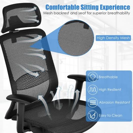 Height Adjustable Ergonomic High Back Mesh Office Chair with Hange-Black | Costway