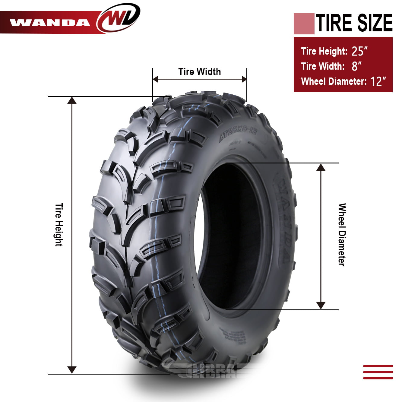 Wanda ATV/UTV Tires 25×8-12 25x8x12 /6PR P373 – 10243, Set 2