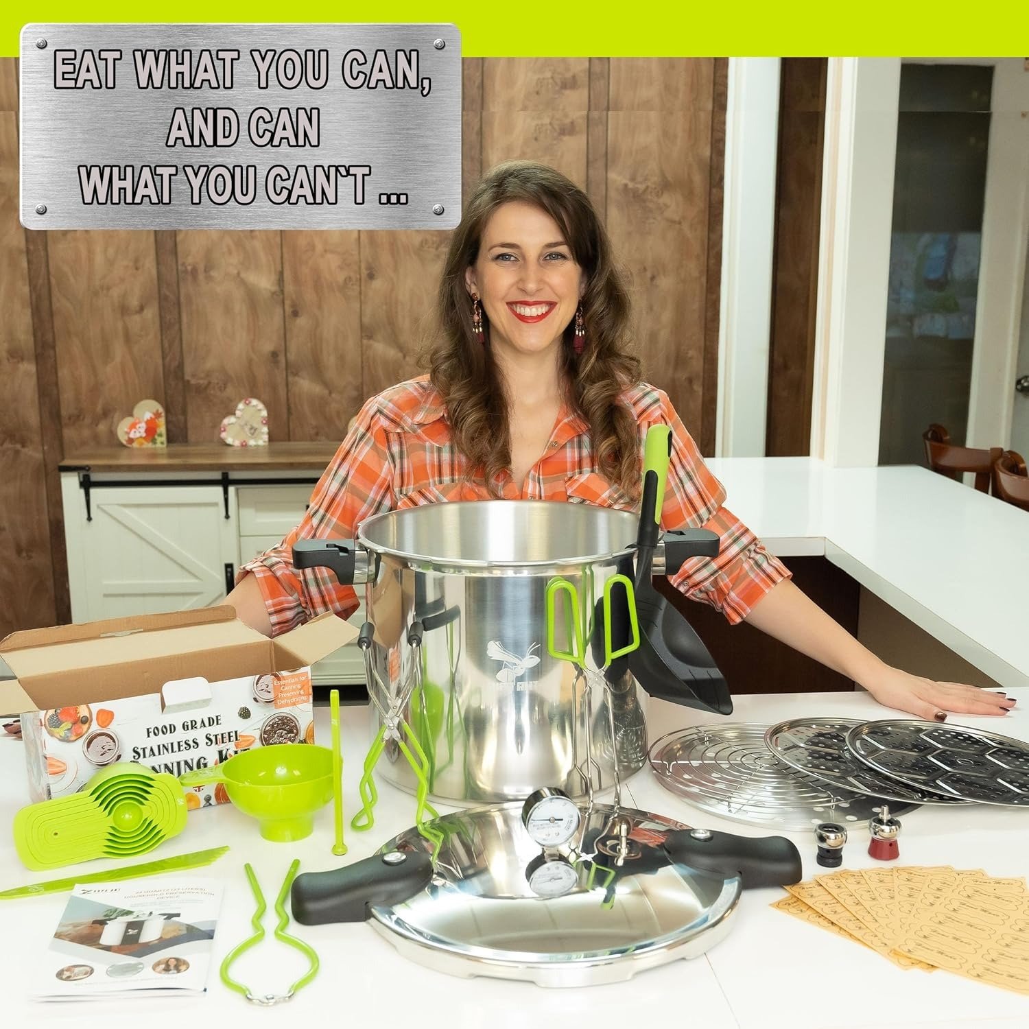 Pressure Canner 23 Qt with Canning Supplies Starter Kit – Canning Pressure Cooker with Gauge – Water Bath Canner Pot with Rack and Lid – Jar Lifter, XL Ladle, Jar Tongs, and Bubble Popper