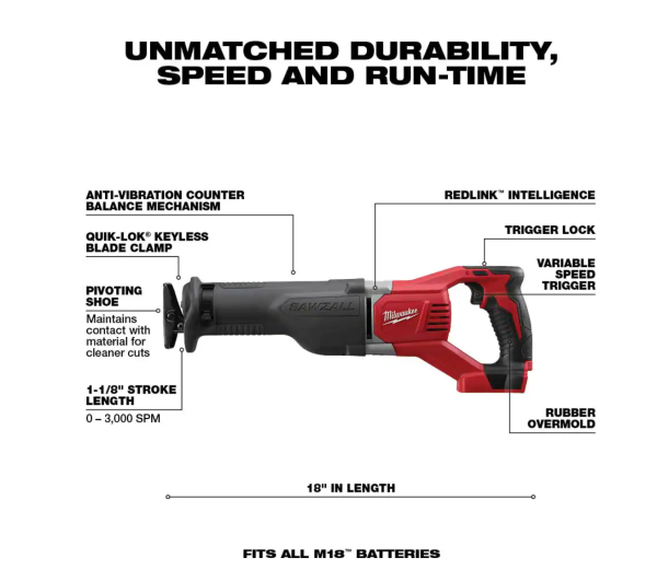 2621-20 M18 18V Lithium-Ion Cordless  Reciprocating Saw (Tool-Only)