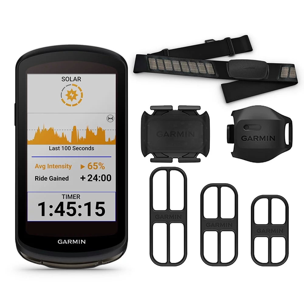 Garmin Edge 1040 Solar GPS Bike Computer with PlayBetter Tempered Glass Screen, Black Case & MTB Mounts