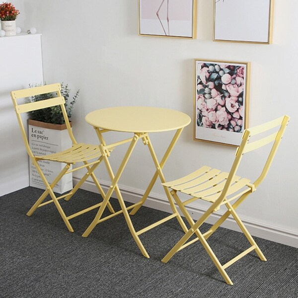 3 Piece Patio Bistro Set of Foldable Square Table and Chairs,White,High quality and durable