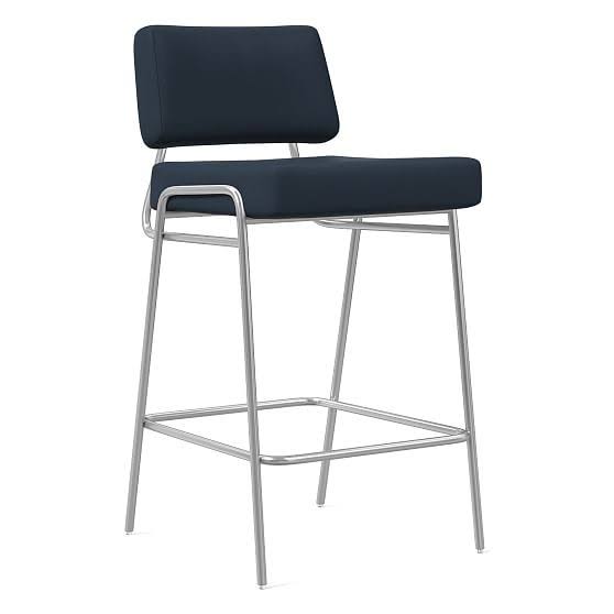 West Elm Wire Frame Counter Stool, Sierra Leather, Blue, Chrome