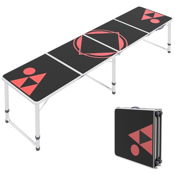 Black and Red Rectangle Aluminum 21.25in. H Outdoor Picnic Table with Adjustable Legs,8ft. Folding Camping Table