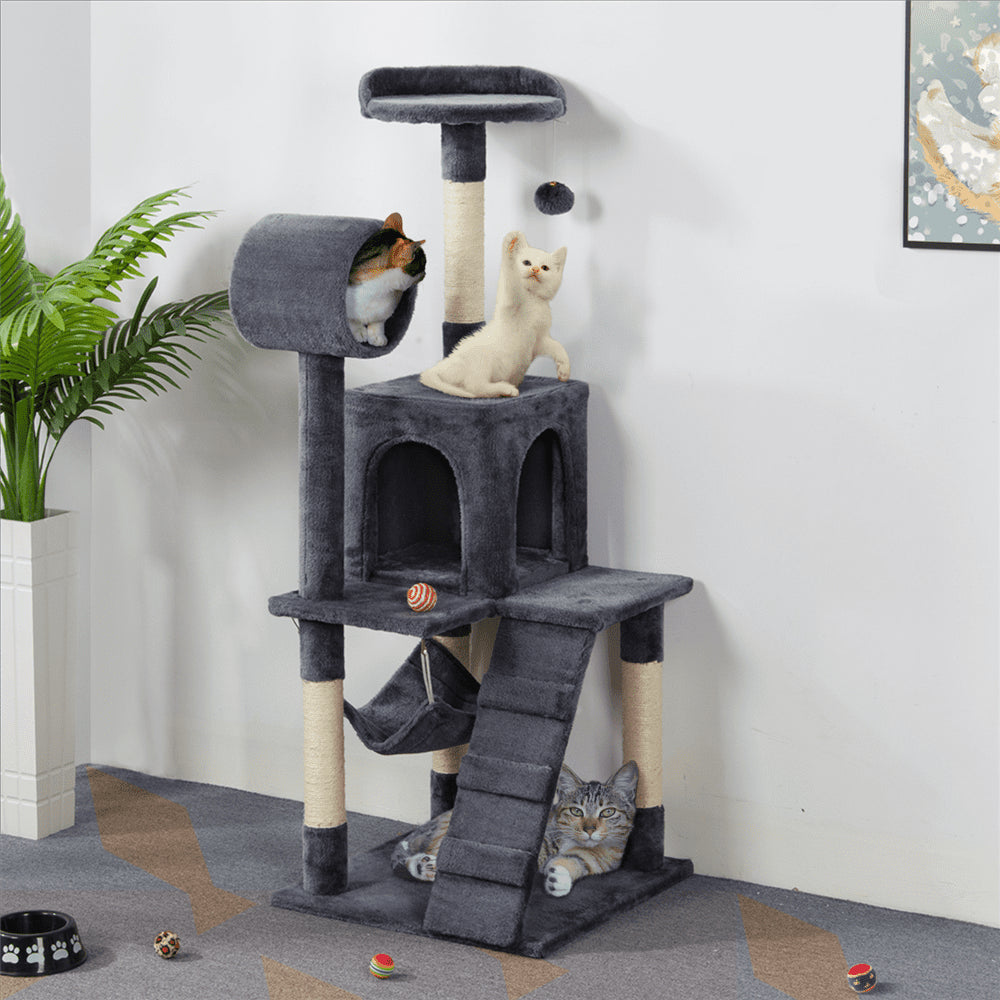 Yaheetech 51-in Cat Tree and Condo Scratching Post Tower, Gray