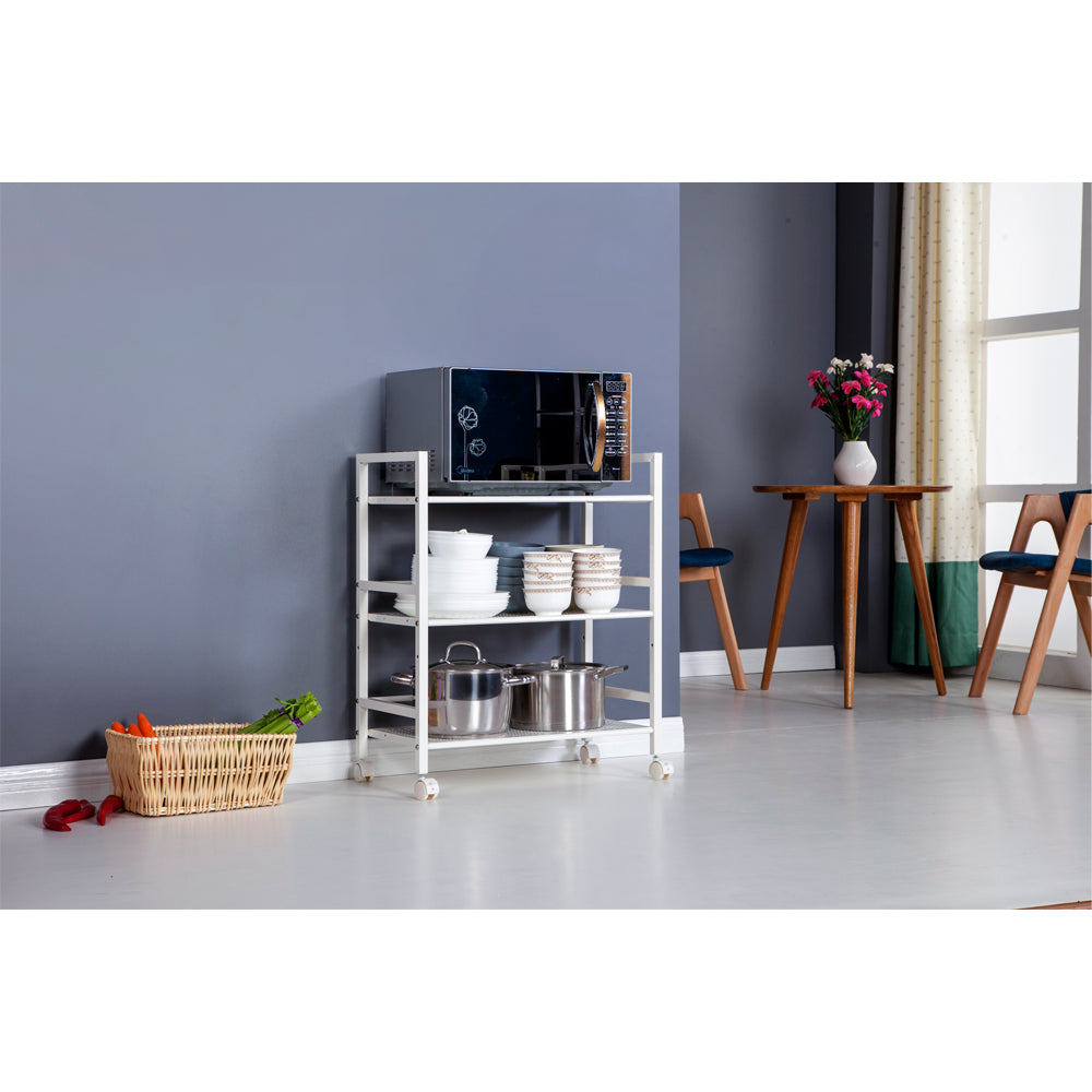 Lowestbest 3 Tiers Rolling Cart, Kitchen Island for Home, Portable Storage Cart with Wheels, Movable Widen Rolling Storage Cart with Hooks - White