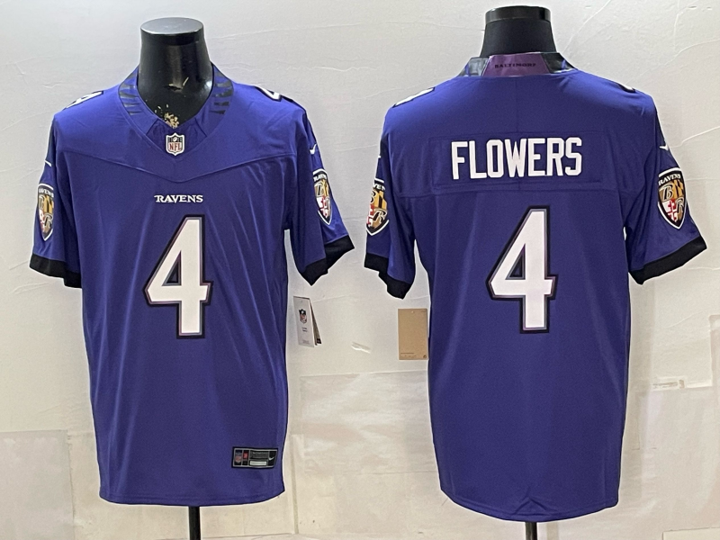 Men's Baltimore Ravens Zay Flowers #4 Purple Vapor F.U.S.E. Stitched Limited Jersey