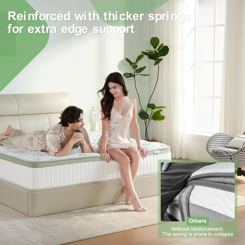 Queen Hybrid Mattress – 12-Inch Medium-Firm Design with Pocketed Coils & Cooling Foam Layer