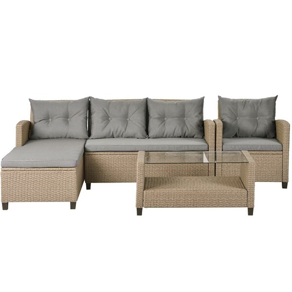 4Piece Classic Conversation Set,Wicker Rattan Patio Sofa with Cushions