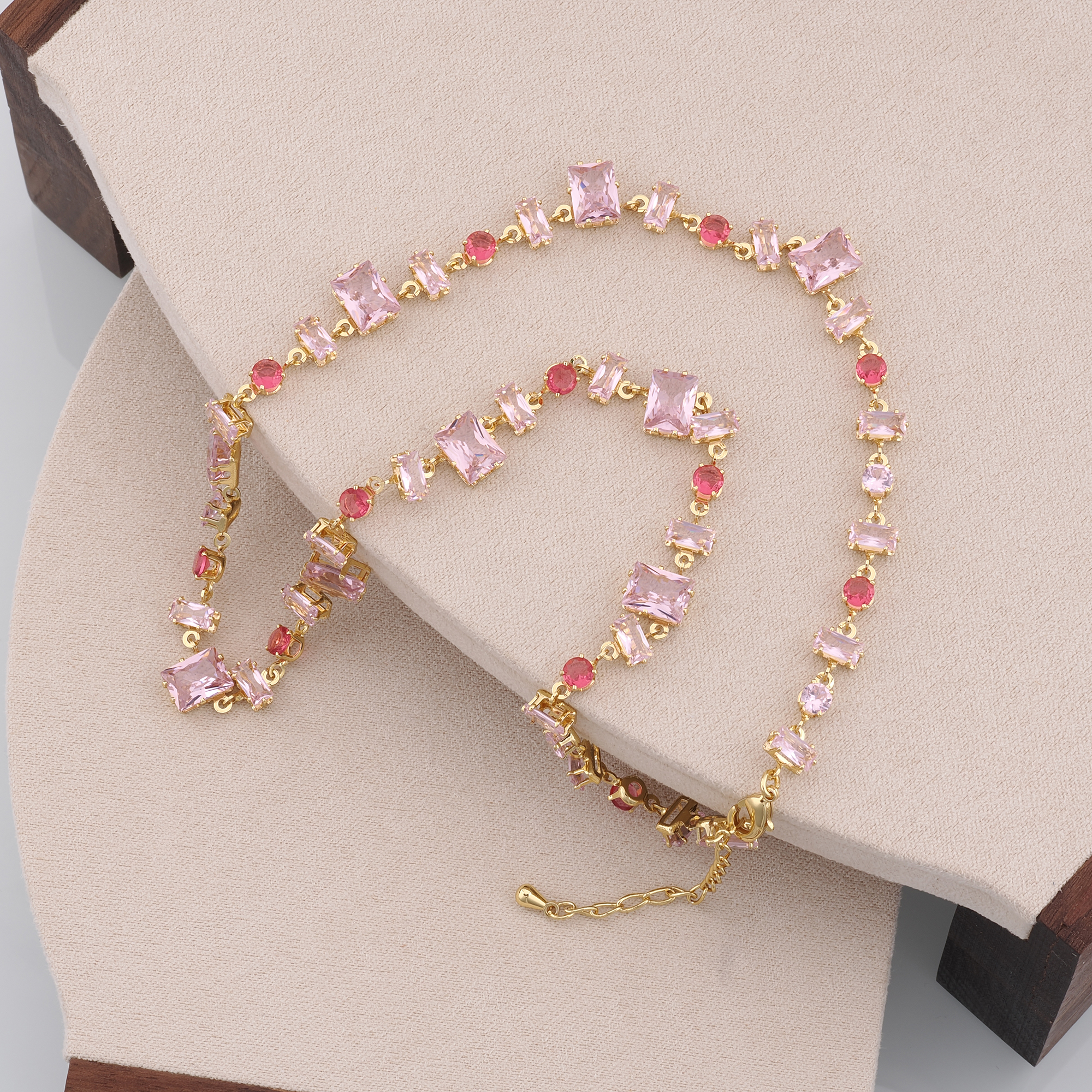 18K Gold Filled Pink Zircon Necklace,Gemstone Necklace,Rectangle Necklace,Adjustable Gold Chain Necklace,Elegant Jewelry Gift For Her