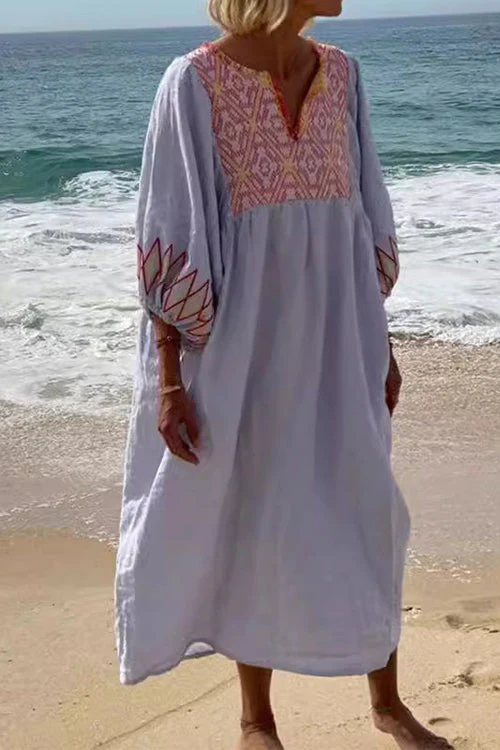 Embroidered Midi Caftan Dress | Effortless EleganceClistos