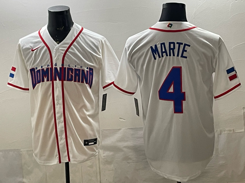 Men's Dominican Republic Baseball Ketel Marte #4 White 2026 World Baseball Classic Stadium Jersey