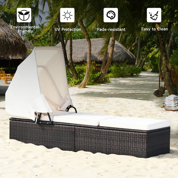 Gymax 2pcs Rattan Lounge Cushioned Chair W/Adjustable Canopy Patio
