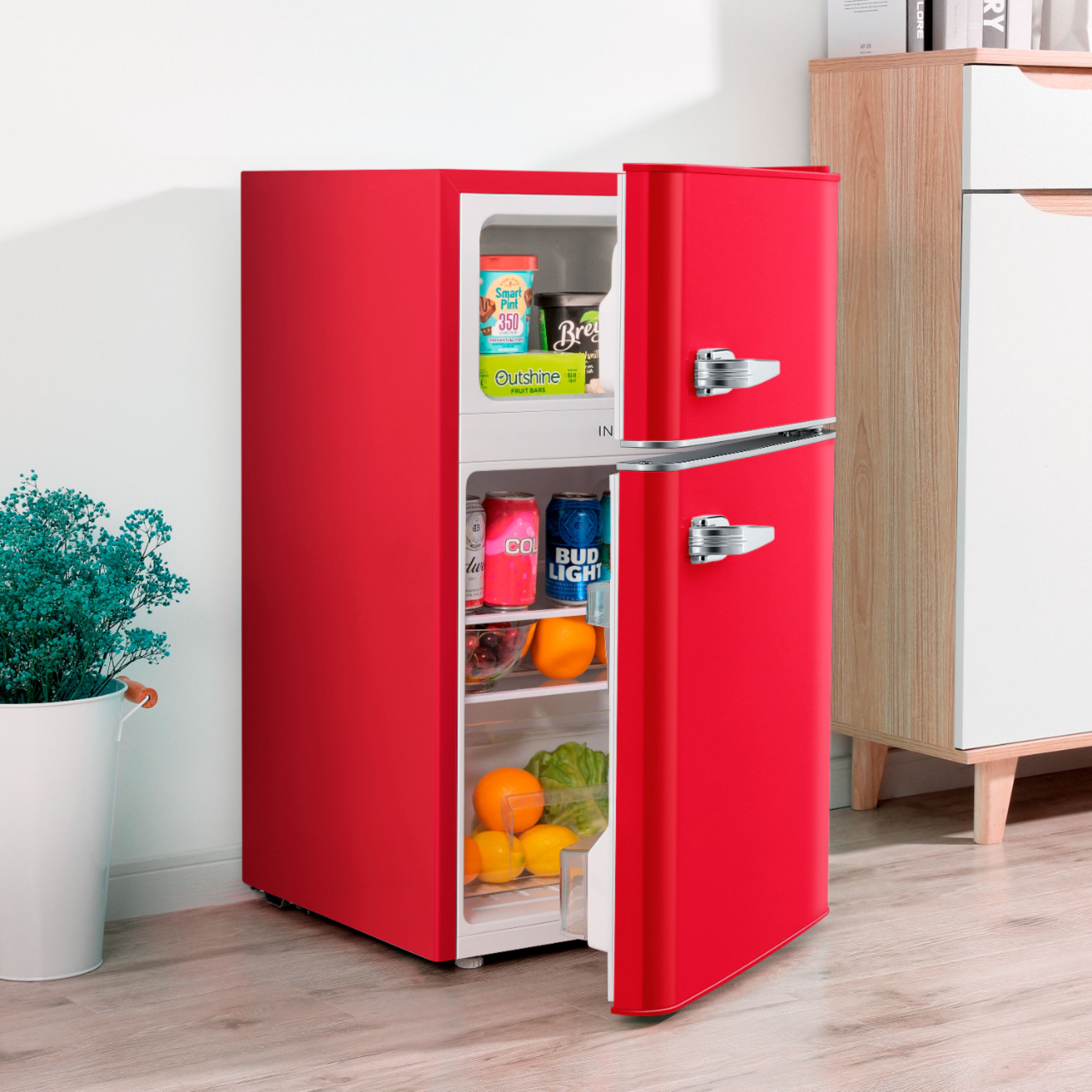 Insignia™ - Retro 3.1 cu. ft.  Mini Fridge with Top Freezer and ENERGY STAR Certification - Red