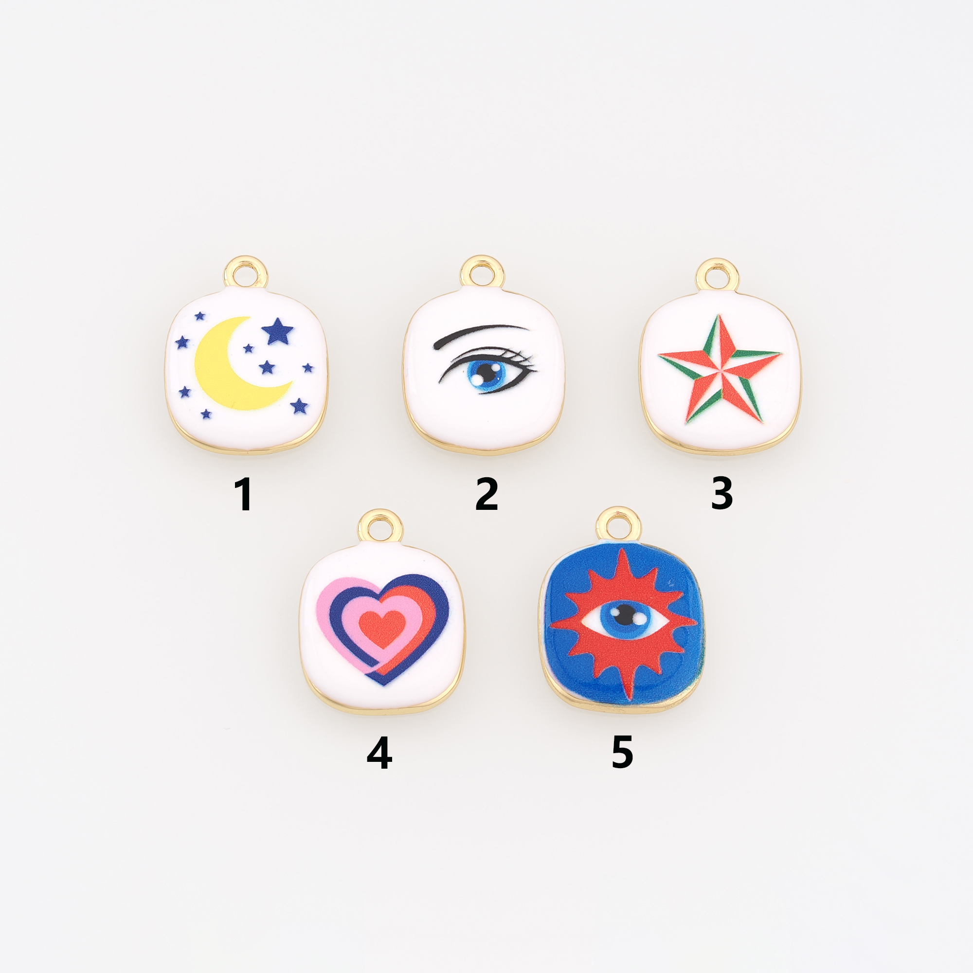 18K Gold Filled Moon Pendant,Heart Pendant,Enamel Celestial Charm Earrings Necklace for DIY Jewelry Making Supply