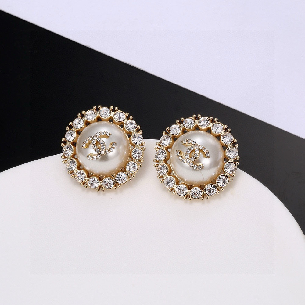Chanel Pearl and Rhinestone Double C Stud Earrings - cnluxepick