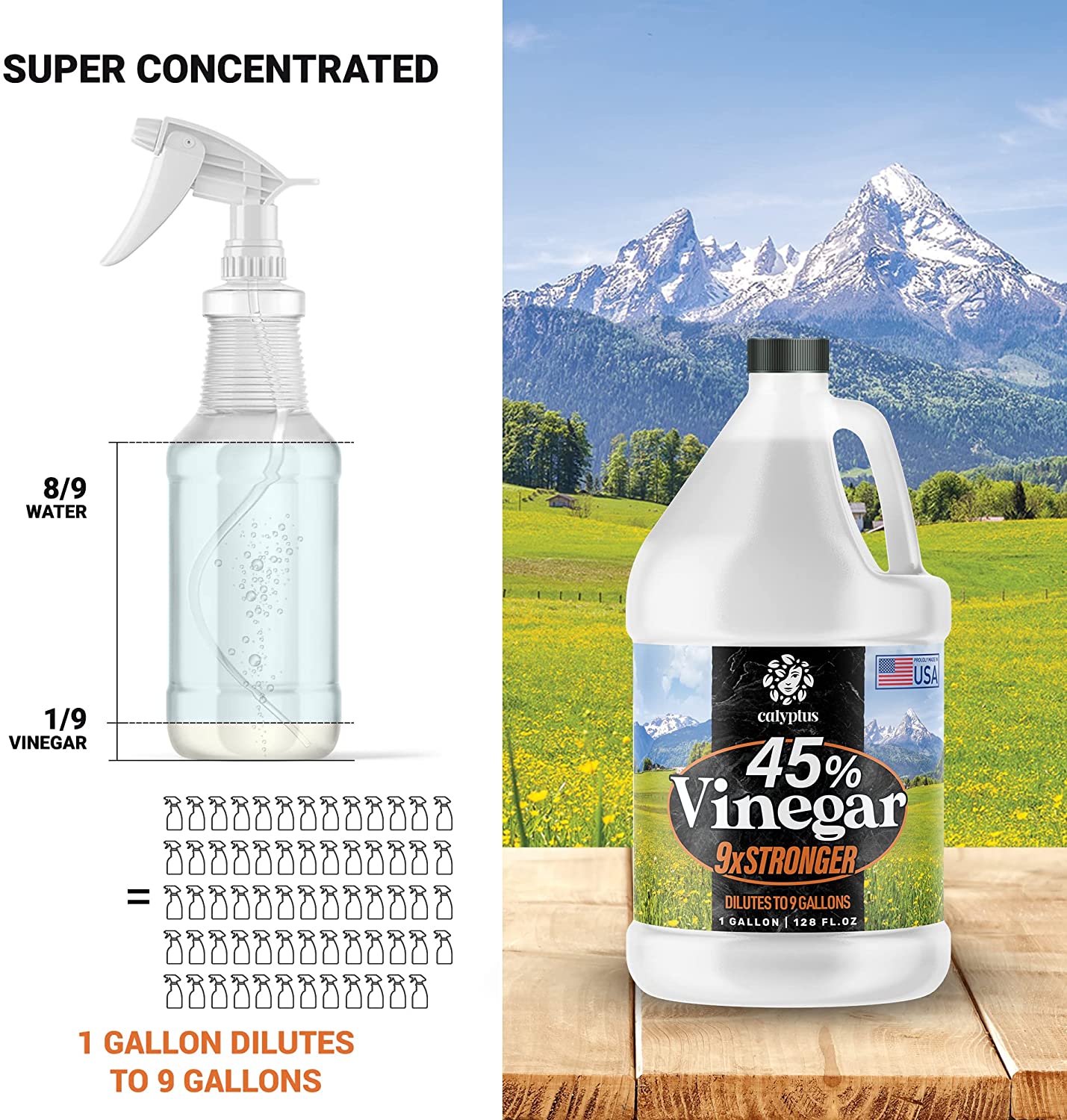 Calyptus 45% Pure Super Concentrated Vinegar,9x Power Vinegar ,1 Gallon