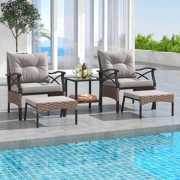 Costway 5 PCS Patio Furniture Set with 2Tier Coffee Table and 2