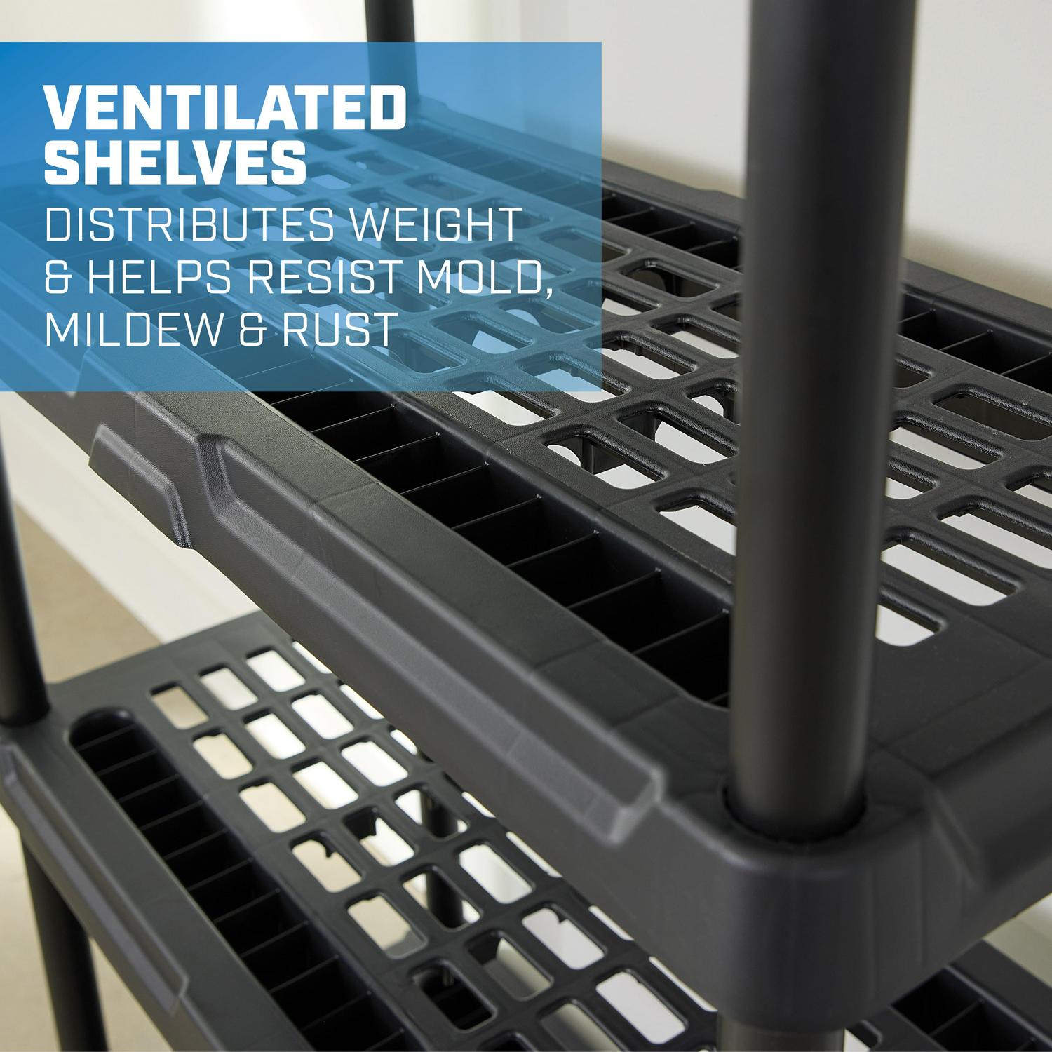 HART 5-Tier 18 x 36 x70.2 Ventilated Plastic Wall Shelf Unit, 750lb Capacity