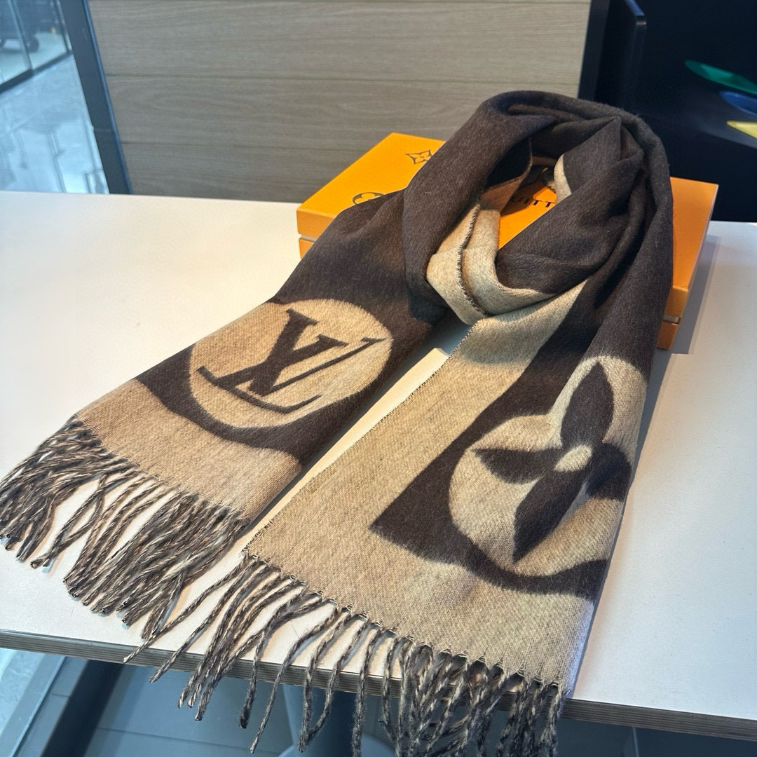 Louis Vuitton Monogram Cashmere Jacquard Scarf Brown For Women 180cm