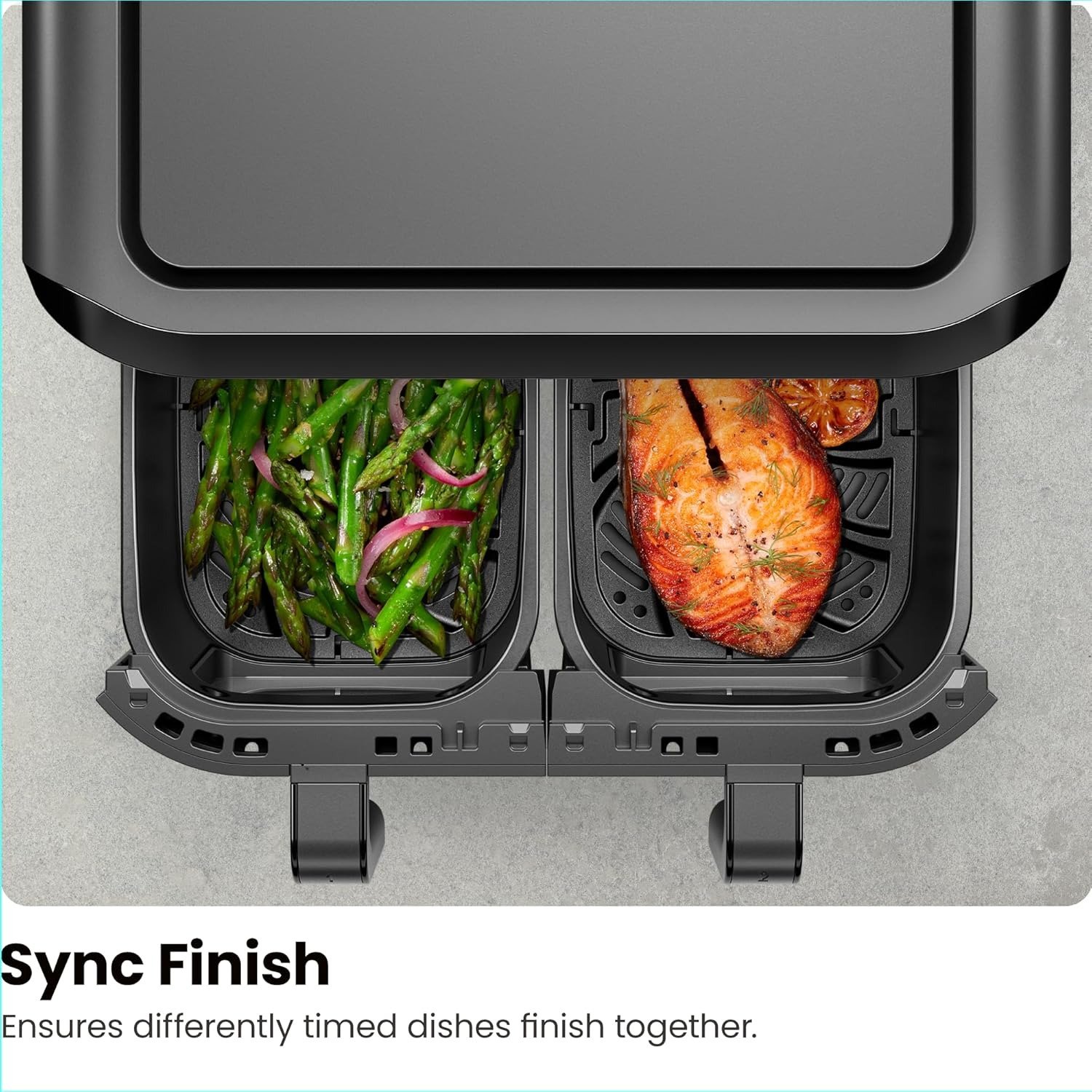 Dual Basket Air Fryer, TurboFry Touch Control, 2 Independent Zones, Space-Saving Design