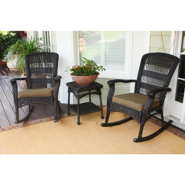 Portside Dark Roast Outdoor Wicker Rocking Chair Set (2Piece)