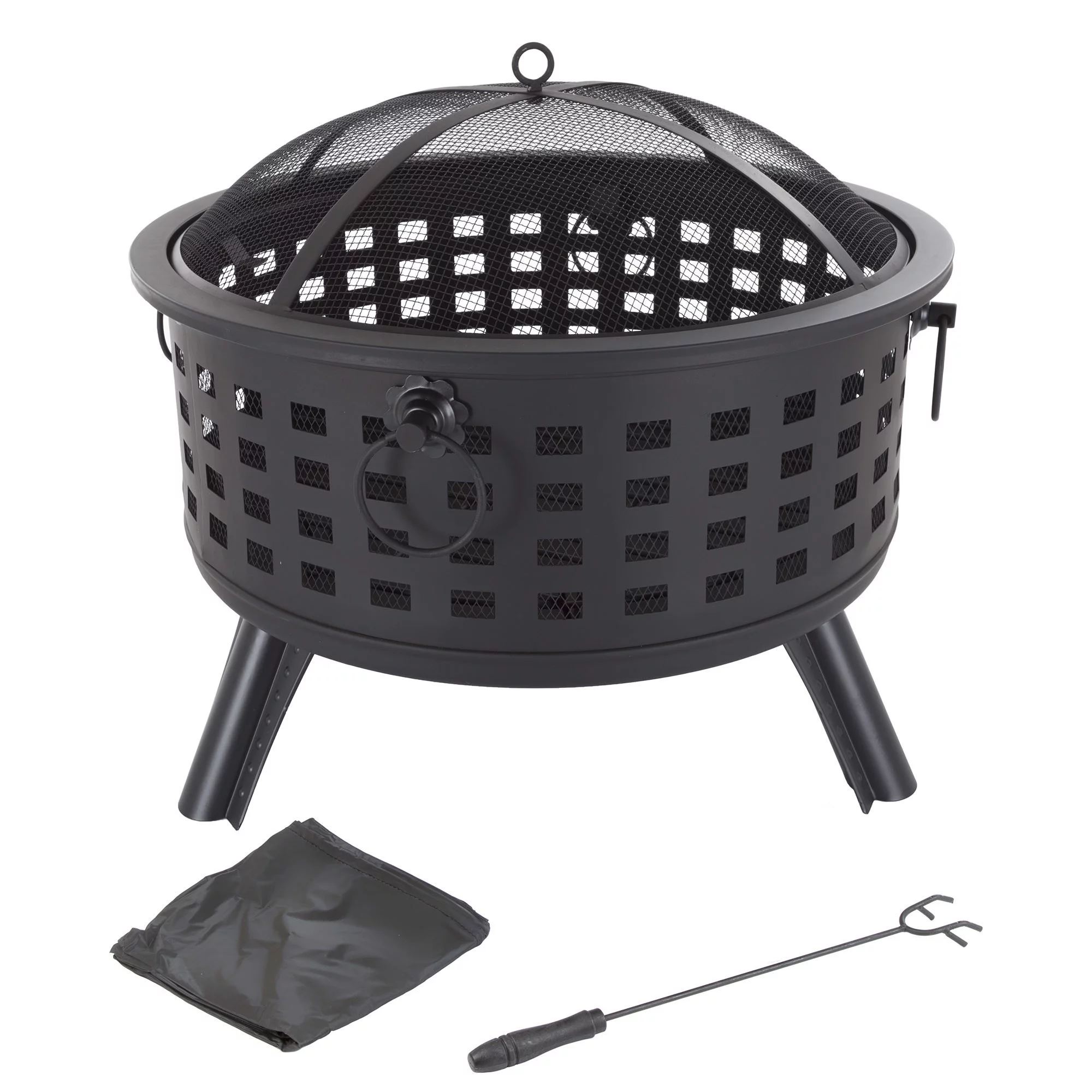 Pure Garden Fire Pit Set, Wood Burning Pit - Includes Spark Screen and Log Poker 26