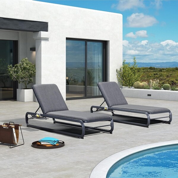 PURPLE LEAF Lounge Chair Outdoor for Patio Poolside w/SlideOut Side Table with Cushion Adjustable Backrest 2 Pieces