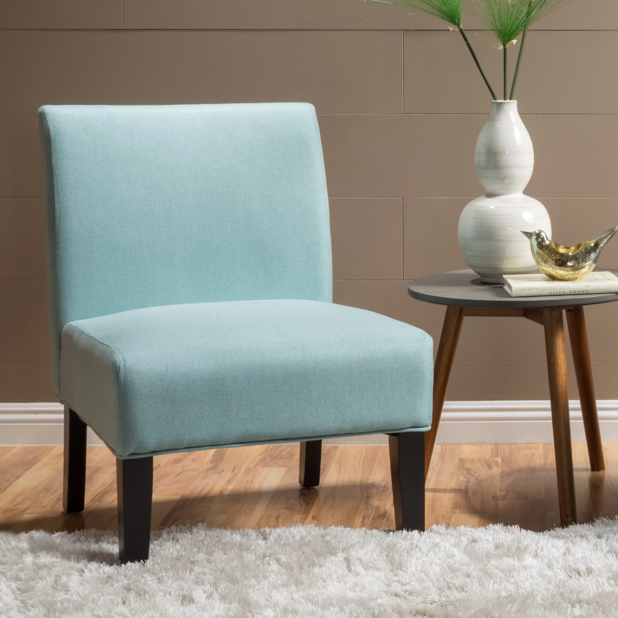 Kendal Contemporary Fabric Slipper Chair, Light Blue and Matte Black