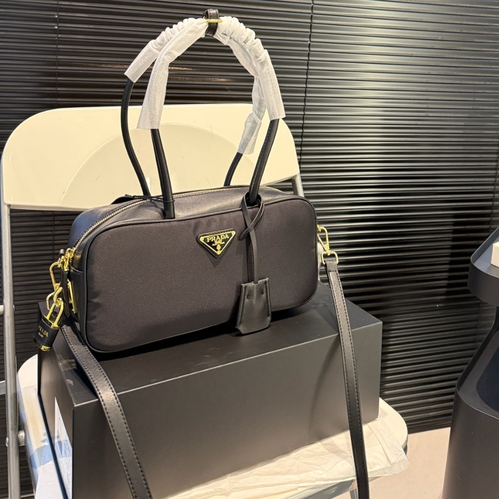 Prada Re Nylon Small Top Handle Bag With Padlock Black 28Cm