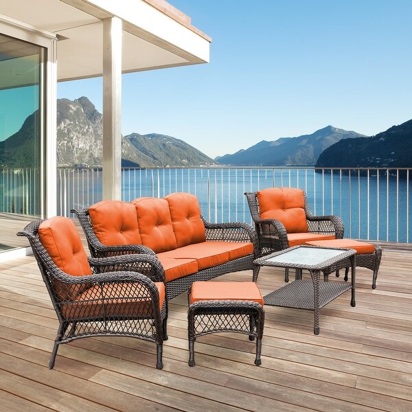 6piece Resin Wicker Patio Furniture Conversation Set with High Back