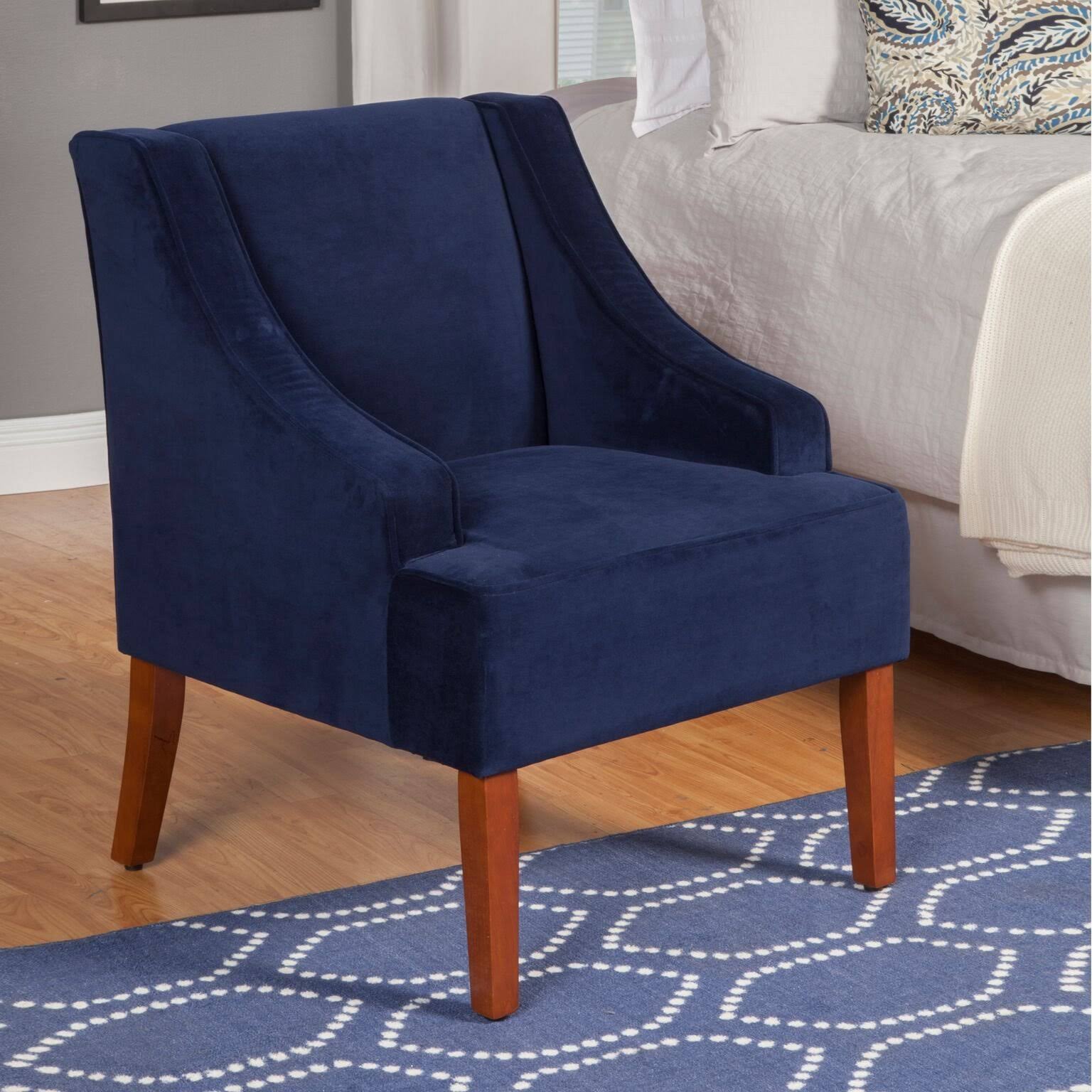 HomePop Velvet Swoop Arm Accent Chair, Navy