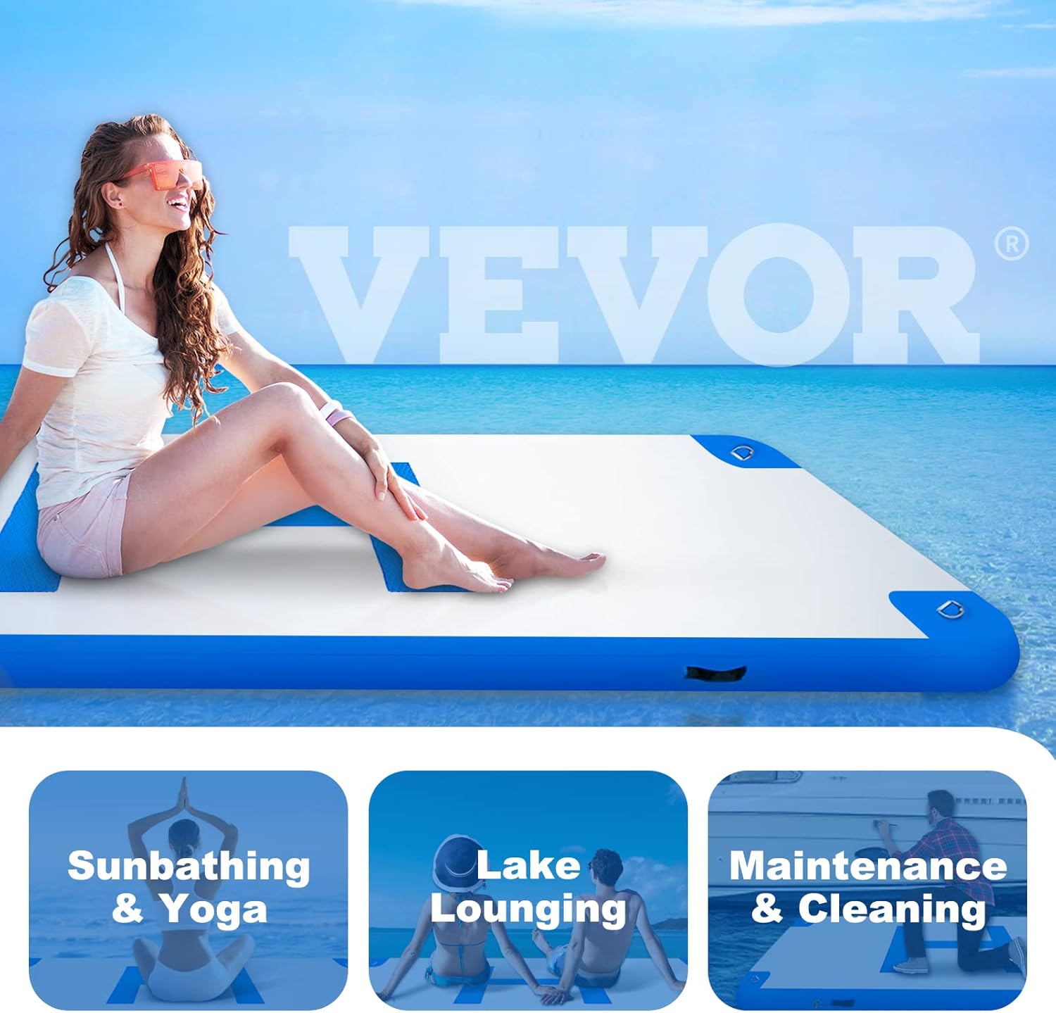 Inflatable Floating Dock 10 x 6.5 ft, Inflatable Dock Platform with Electric Air Pump, Inflatable Swim Platform 6 Inch Thick, Floating Dock 5-6 People, Floating Platform for Pool Beach Ocean