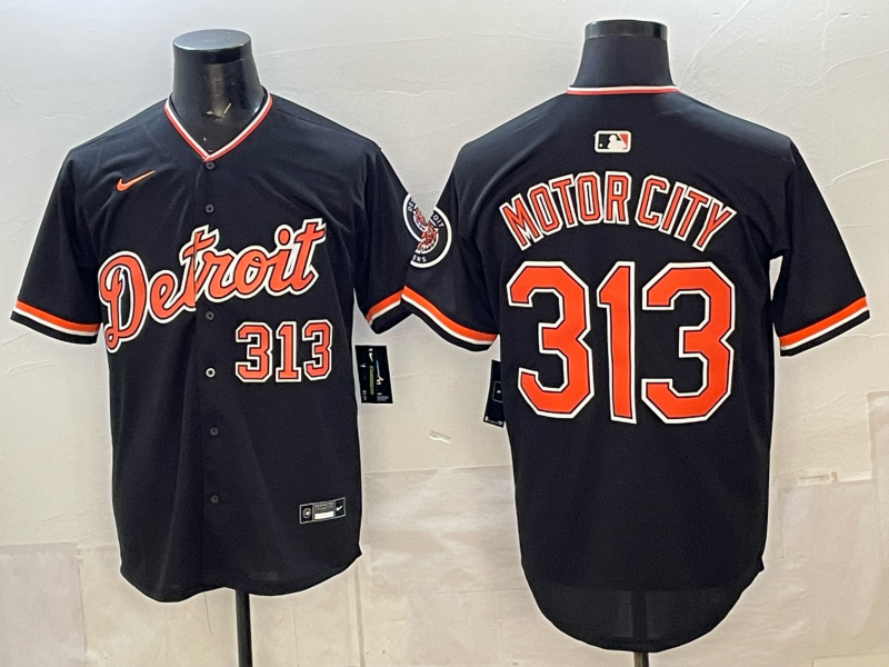 Men's Detroit Tigers Motor City #313 Black Alternate Stadium Jersey