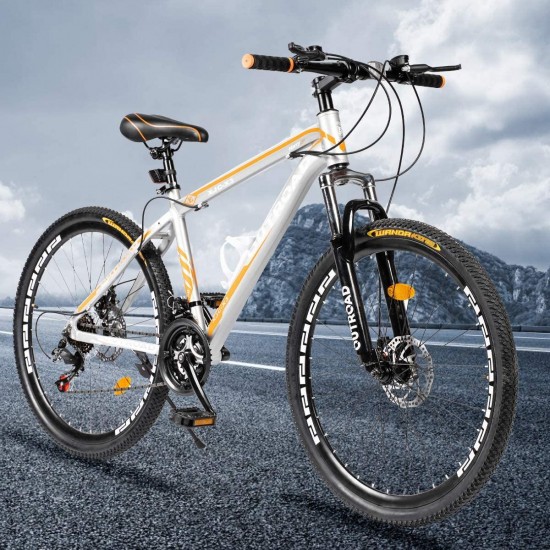 Mountain Bike 26-inch 27.5-inch Wheels, 21 Speed with High Carbon Steel Frame, Double Disc Brake, Front Suspension Anti-Slip Bikes