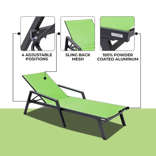 Aluminum Beach Pool Sun Lounge Chair Sling Mesh Fabric With Arms,Stackable Chaise Lounger (Set of 2)