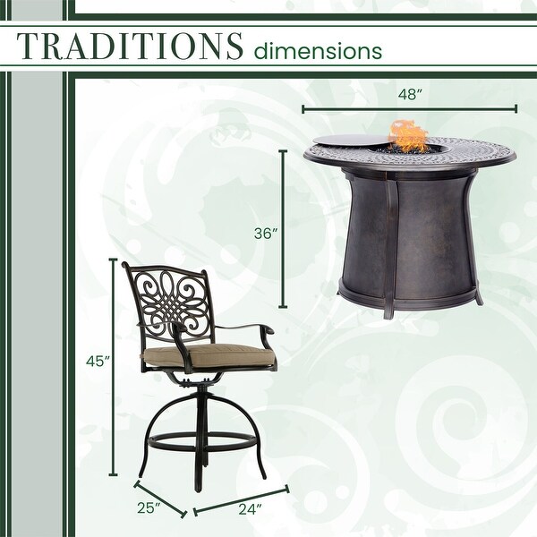 Hanover Traditions 5Piece HighDining Set with 4 Swivel Chairs and a 40,000 BTU Casttop Fire Pit Table