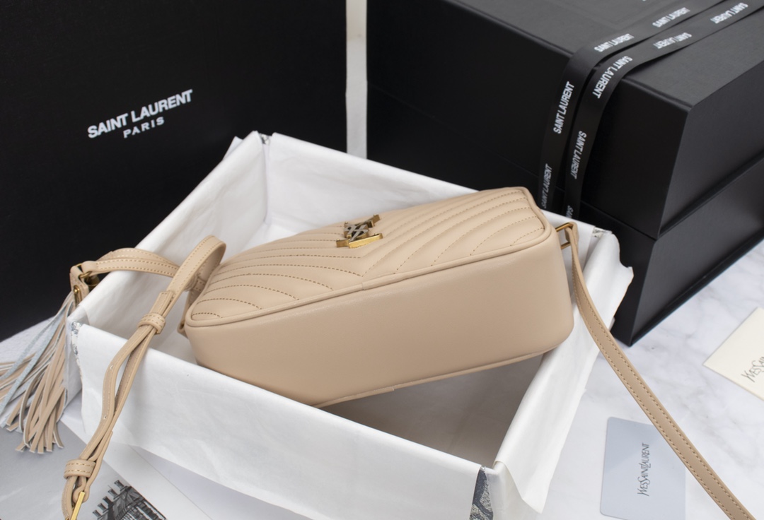 Saint Laurent Lou Camera Bag In Quilted Leather Beige Gold 23Cm