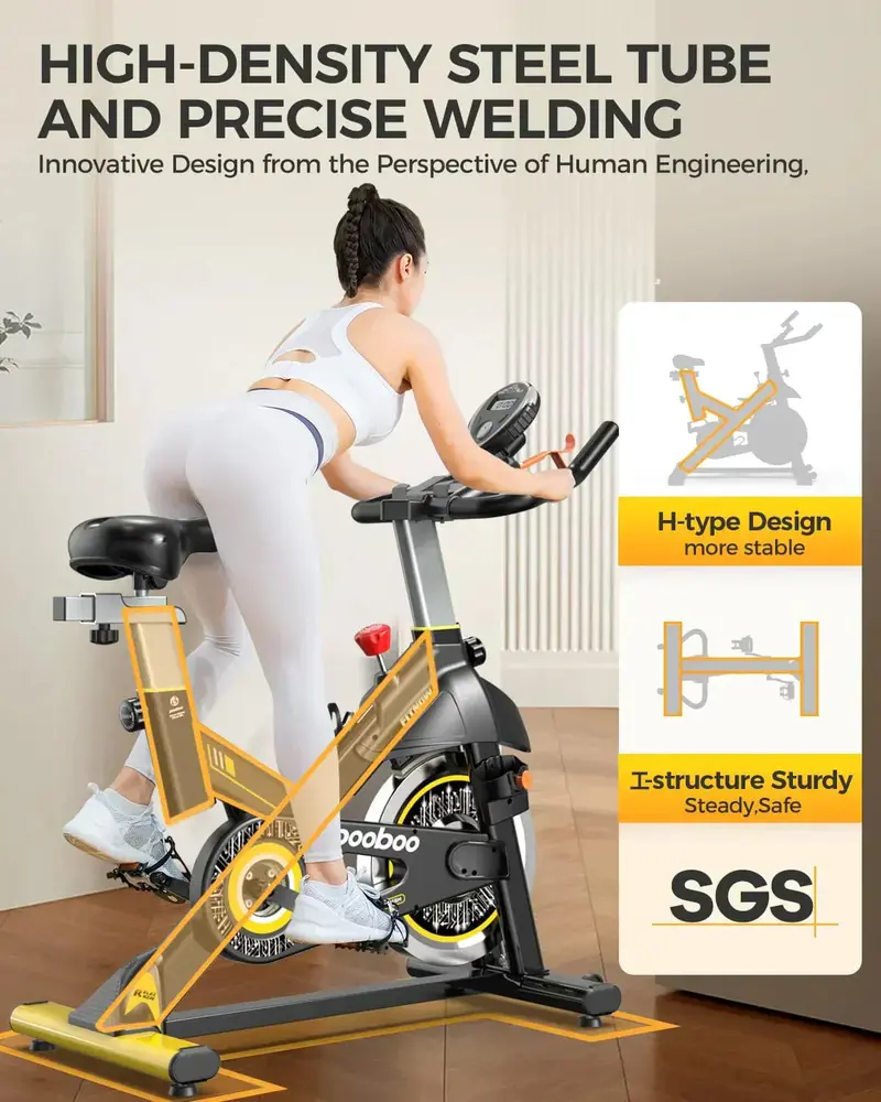 pooboo Magnetic Resistance Exercise Bike – Silent Belt Drive, Adjustable Brake Pad, Compact Design