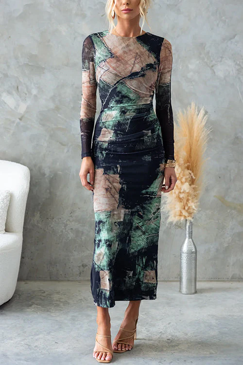 Abstract Print Bodycon Maxi Dress | Evening GownClistos