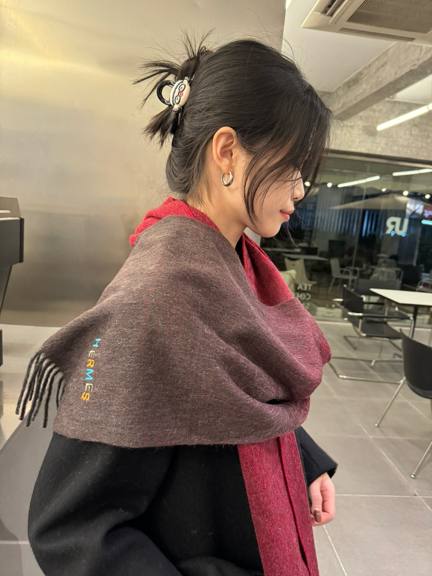 Hermes Cashmere Blanket Scarf Burgundy For Women 180cm