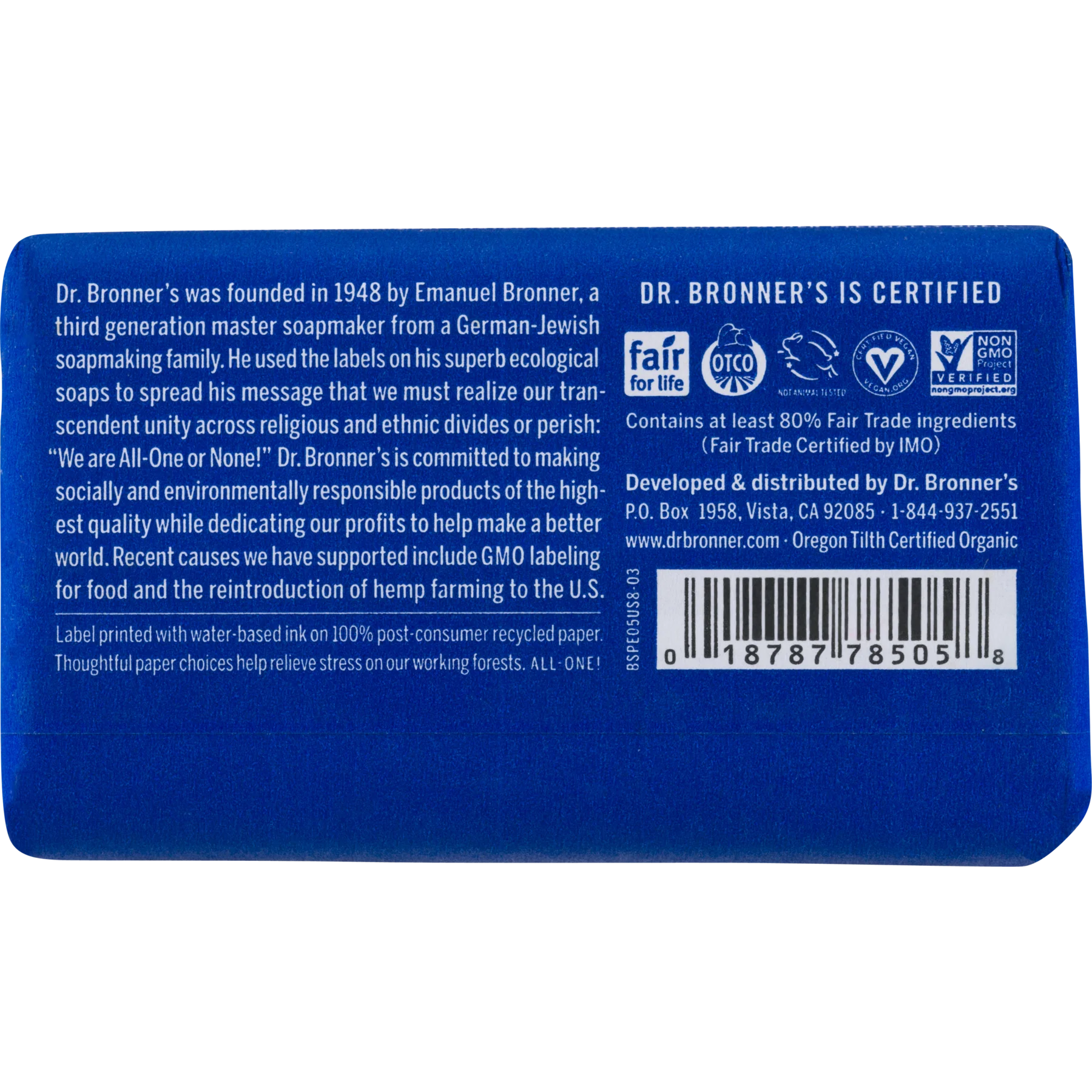 Dr. Bronner's Magic Soap - Castile Bar - Peppermint - 5 oz - Versatile - Adults, Teens, Children 3 and Above