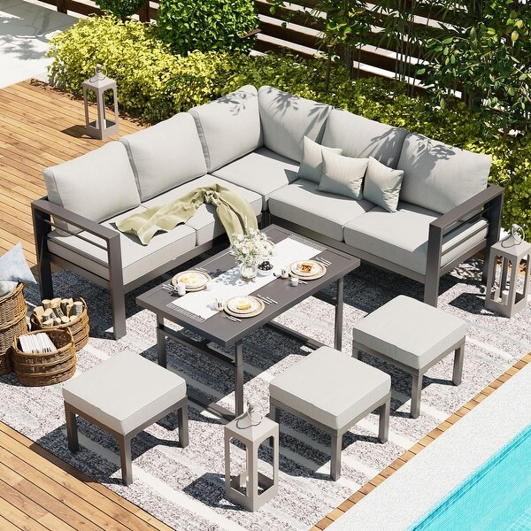 AECOJOY Aluminum Patio Furniture Set Outdoor Conversation Table and Chair
