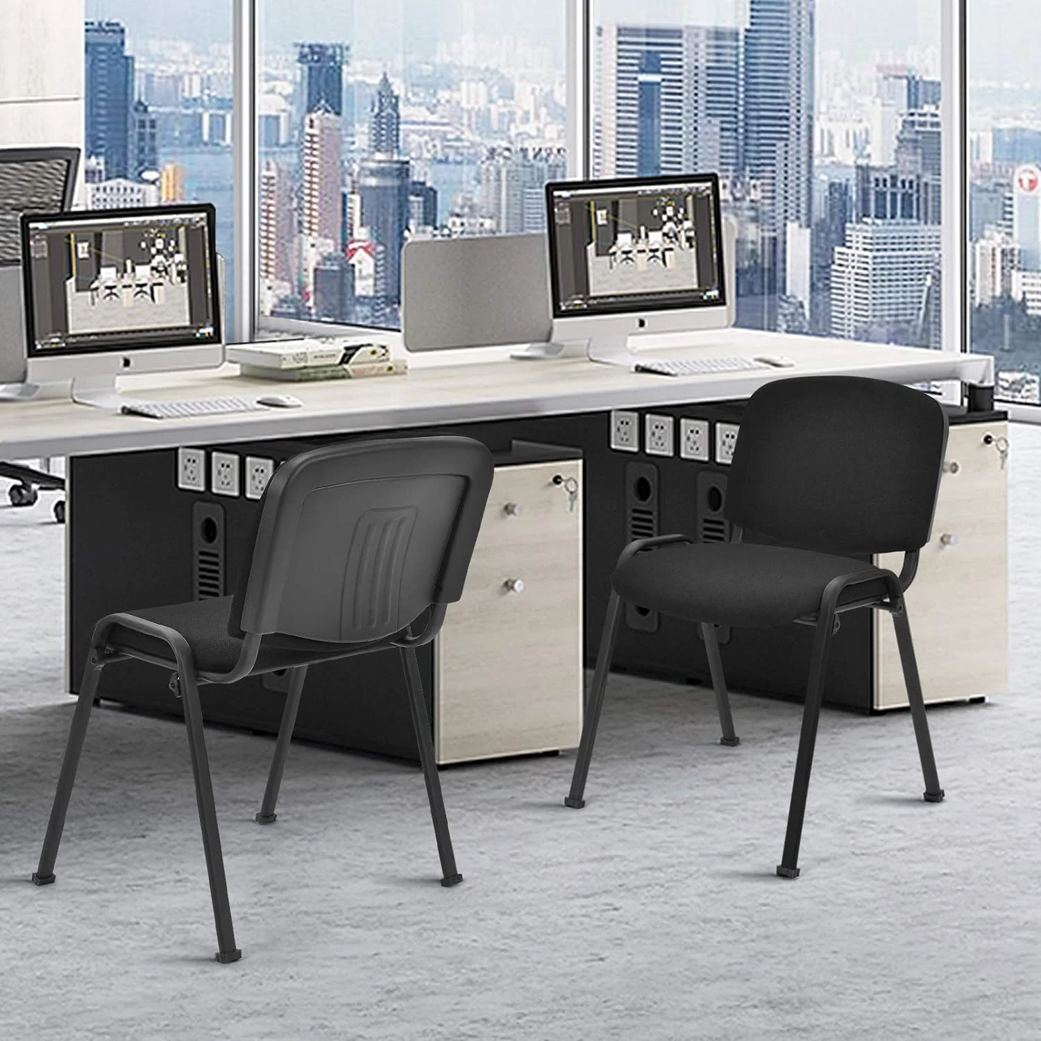 5 PCS Conference Chair Set W/Steel Frame,Ergonomic Design,Sponge Seat And Back,Stack Chair For Study Waiting Room Guest Reception Room Stackable Office Chairs Furniture Set